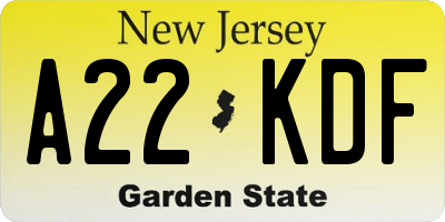 NJ license plate A22KDF