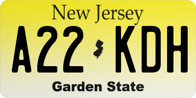 NJ license plate A22KDH