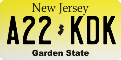 NJ license plate A22KDK