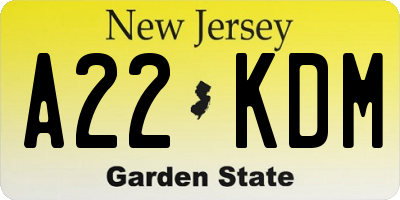 NJ license plate A22KDM