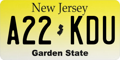 NJ license plate A22KDU