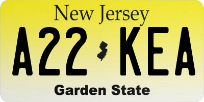 NJ license plate A22KEA
