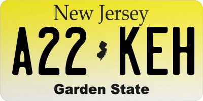 NJ license plate A22KEH