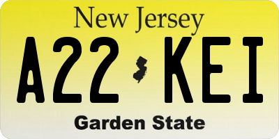 NJ license plate A22KEI