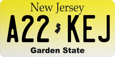 NJ license plate A22KEJ