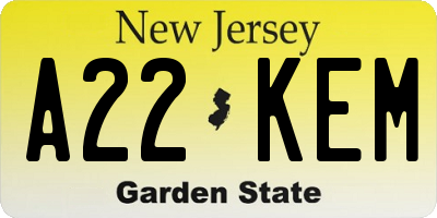 NJ license plate A22KEM