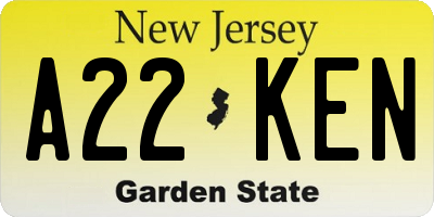 NJ license plate A22KEN