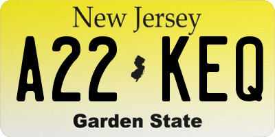 NJ license plate A22KEQ