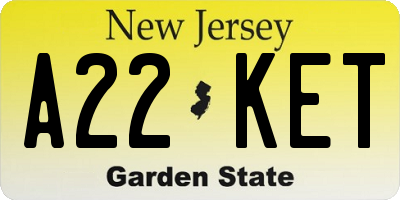 NJ license plate A22KET