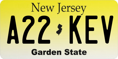 NJ license plate A22KEV