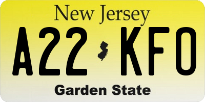 NJ license plate A22KFO
