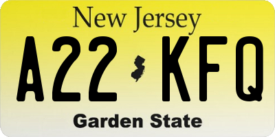 NJ license plate A22KFQ