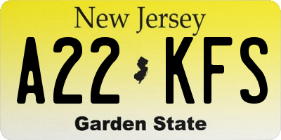NJ license plate A22KFS