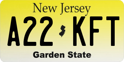 NJ license plate A22KFT