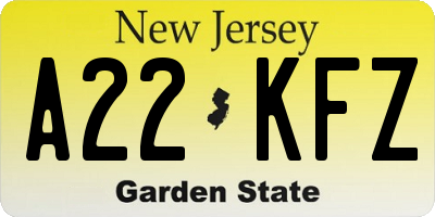 NJ license plate A22KFZ