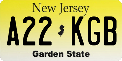 NJ license plate A22KGB