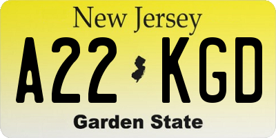NJ license plate A22KGD