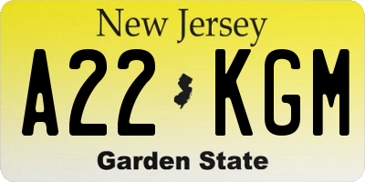 NJ license plate A22KGM