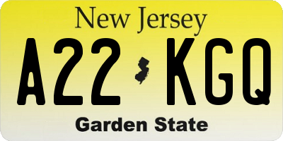 NJ license plate A22KGQ