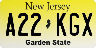NJ license plate A22KGX