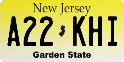 NJ license plate A22KHI