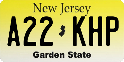 NJ license plate A22KHP
