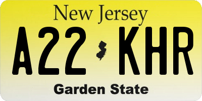 NJ license plate A22KHR