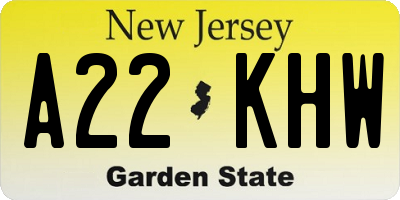 NJ license plate A22KHW