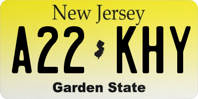 NJ license plate A22KHY