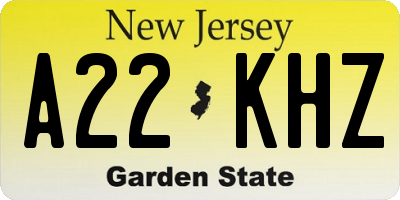 NJ license plate A22KHZ
