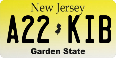 NJ license plate A22KIB