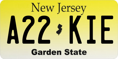 NJ license plate A22KIE