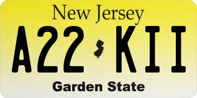 NJ license plate A22KII