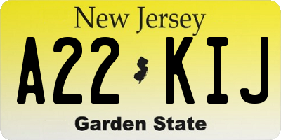 NJ license plate A22KIJ