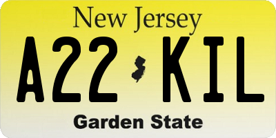 NJ license plate A22KIL