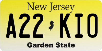 NJ license plate A22KIO