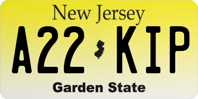 NJ license plate A22KIP