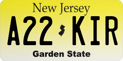 NJ license plate A22KIR