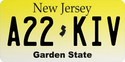 NJ license plate A22KIV