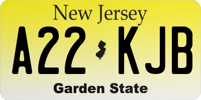 NJ license plate A22KJB