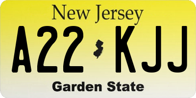 NJ license plate A22KJJ