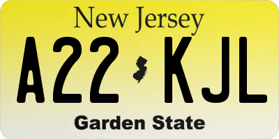 NJ license plate A22KJL