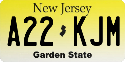 NJ license plate A22KJM