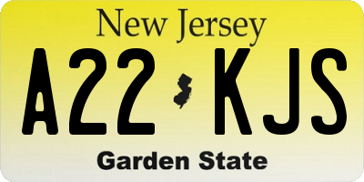 NJ license plate A22KJS