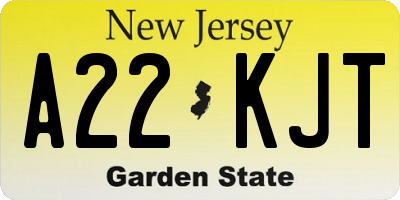 NJ license plate A22KJT