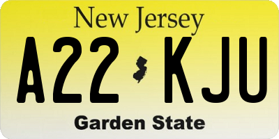NJ license plate A22KJU