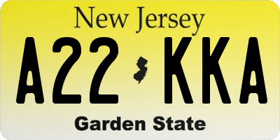 NJ license plate A22KKA