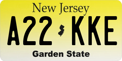 NJ license plate A22KKE