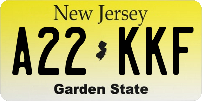 NJ license plate A22KKF