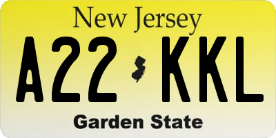 NJ license plate A22KKL